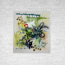 Load image into Gallery viewer, Enouement by Tania LaCaria - painting hanging on a white brick wall.