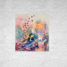 Load image into Gallery viewer, A painting called No Hard Feelings displayed hanging on a white brick wall