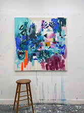 Load image into Gallery viewer, Same Place original painting by Tania LaCaria displayed hanging on a white wall in the artist's studio.