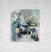 Load image into Gallery viewer, Unclear original painting by Tania LaCaria shown hanging on a white brick wall