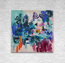 Load image into Gallery viewer, Same Place original painting by Tania LaCaria displayed hanging on a white brick wall.