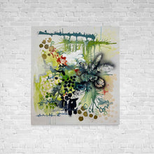 Load image into Gallery viewer, Enouement by Tania LaCaria - painting hanging on a white brick wall.
