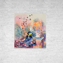 Load image into Gallery viewer, A painting called No Hard Feelings displayed hanging on a white brick wall
